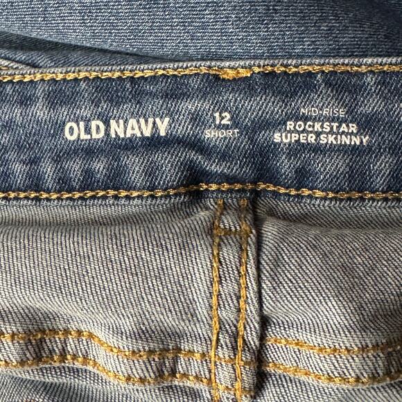 Old Navy SZ 12 SHORT Rockstar Super Skinny Jeans Crop Mid-Rise Distress Stretch - Picture 8 of 10
